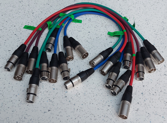 10 x XLR Patch Cables Two of Each Colour Red Green Blue Purple White